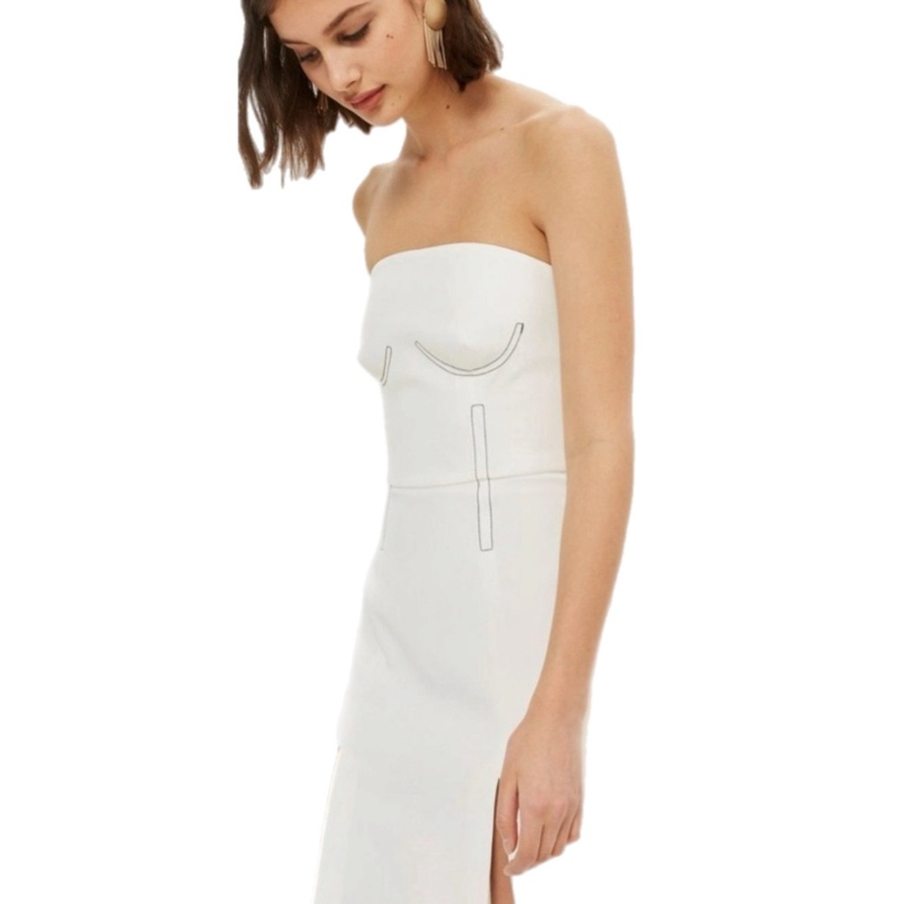 EUC TOPSHOP Ivory & Black Topstitch Bardot Strapless Midi Dress Size 2